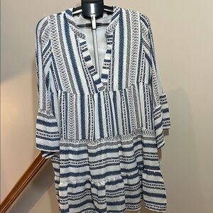 Chic Blue and Black Striped Tunic Dress